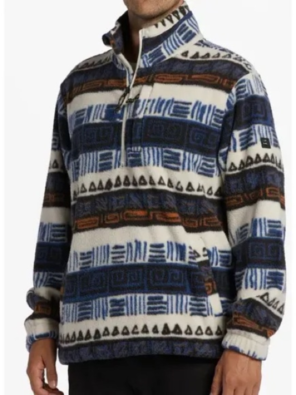 Billabong Blue, White and Brown Patterned Zip-Up Fleece Pullover